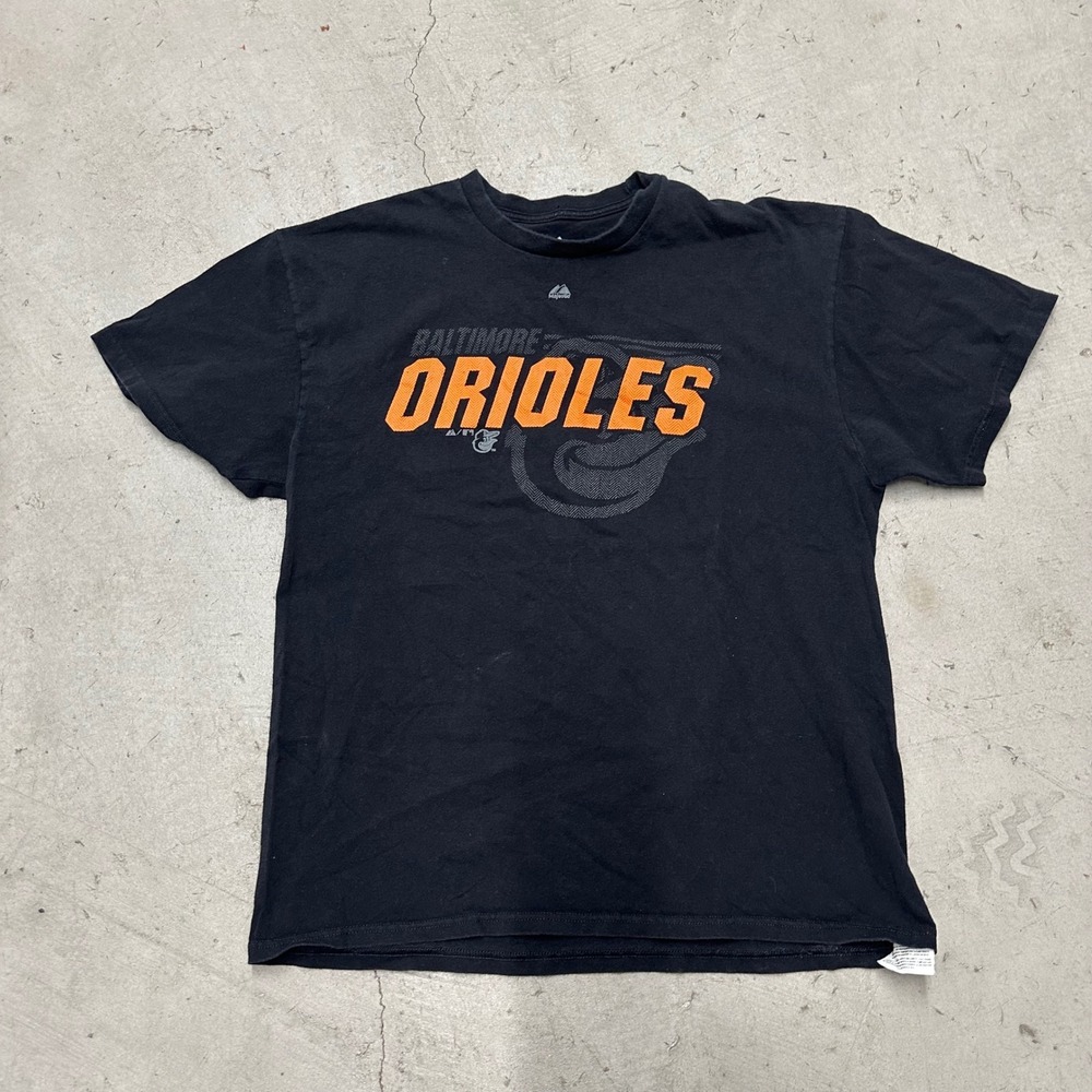 Majestic Baltimore Orioles T Shirt Mens XL Black Orange Graphic Cotton MLB Tee